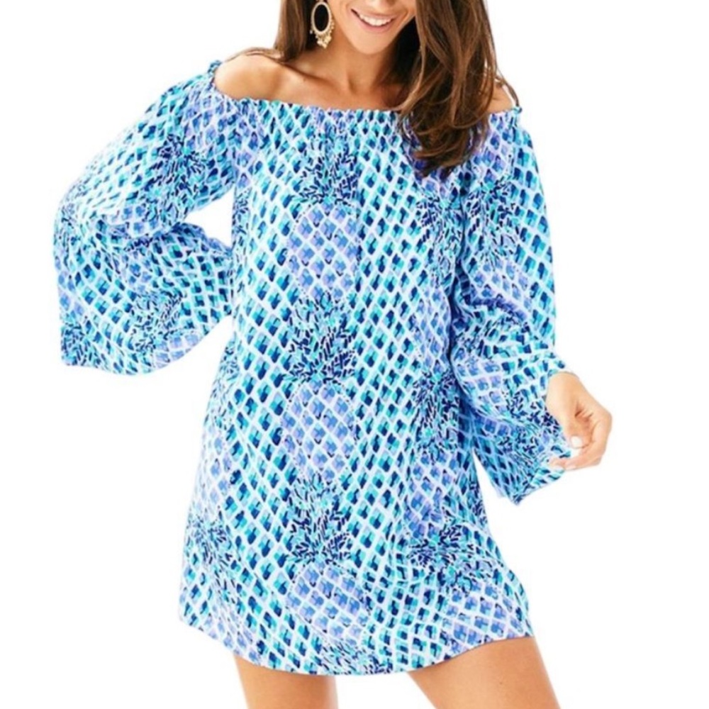 Lilly Pulitzer Resort White Toe In Pineapple Off The Shoulder Nevie Dress